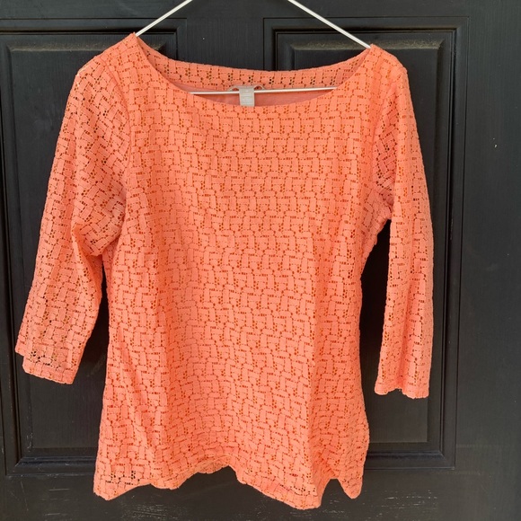Banana Republic Peach Lace 3/4 Sleeve Shirt